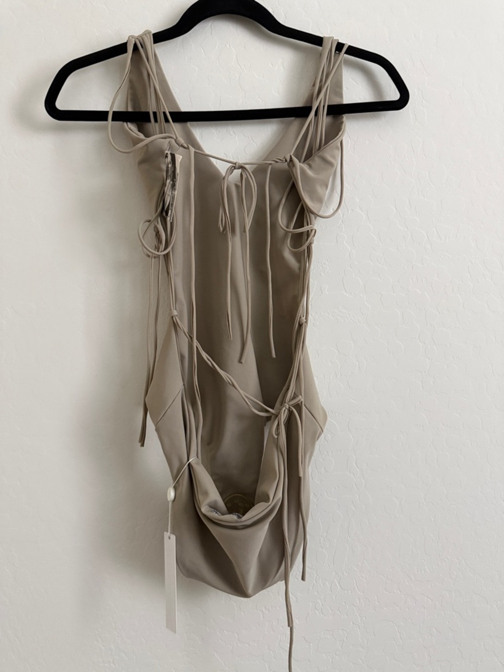 mikoh gray plunge multi fringe strappy back swimsuit 10845424 Tie-Detail Sz L